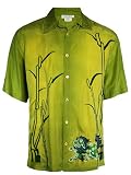 Citron Hand Dyed Sueded Rayon, Embroidered Short Sleeve, Side Slits, Asian Inspired Casual Shirt, Grass Blast Color - Angry Fu Dog