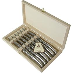 Laguiole Stainless Steel Steak Knife Set in Wood Box