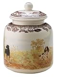 Spode Woodland Hunting Dogs Dog Treat Canister  7 inch Diameter x 9 inch Tall with Lid