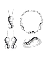 10K White Gold, Black and White Diamond Infinity Jewelry Set (7/8 cttw)