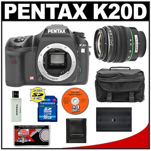 Pentax K20D Digital SLR Camera with 18-55mm f/3.5-5.6AL II SMC DA Zoom Lens + 16GB Card + D-LI50 Battery + Case + Cameta Bonus Accessory Kit