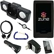 Combo Pack for the Microsoft Zune HD MP3 Player: Black Rubberized Silicone Skin Case, Foldable Cube Speaker Dock, USB Data Sync Charging Cable, USB Car Charger, USB Wall Travel/Home Charger, 3.5mm Auxiliary Stereo Retractable Cable, Screen Protector, and Free Carabiner Key Chain
