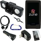 Combo Pack for the Microsoft Zune HD MP3 Player: Black Rubberized Silicone Skin Case, Foldable Cube Speaker Dock, USB Data Sync Charging Cable, USB Car Charger, USB Wall Travel/Home Charger, 3.5mm Auxiliary Stereo Retractable Cable, Screen Protector, and Free Carabiner Key Chain