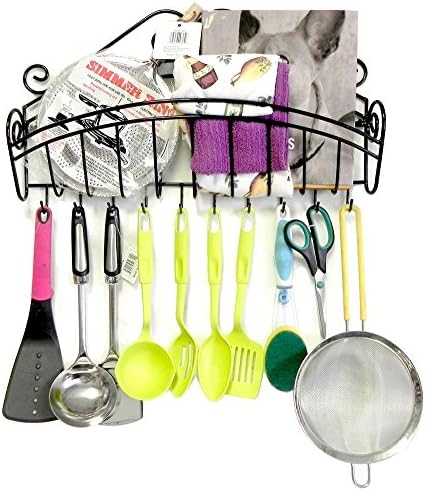 Jumbo 20" Length Metal Mail & Key Holder Organizer - Wall Mounted Black Matte Kitchen Organizer