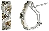 14k White Gold 3/4 in. (19mm) tall French Clip Earrings w/ Triangular Pattern, w/ 1.00 Carat White & Fancy Colored Brilliant Cut Diamonds