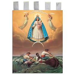 Church Banner - Our Lady of Charity - Cotton Canvas with Archival Inks and UV Coating - Border Rings for Rod Hanging. Print Size 24"x36"