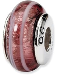 Sterling Silver s Dark Pink Hand-blown Glass Bead by Reflection Beads, Best Quality Free Gift Box Satisfaction Guaranteed