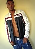 Lederjacke - Black-Creame Bikerjacke im Motorrad-Outfit Gr. L