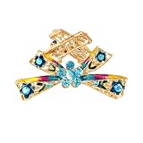 Hair Clip - H106 - Gold Tone Clip Style (Med Size) set with Swarovski (tm) Crystal Stones ~ Aqua & Blue Zircon