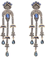 14kt Gold Diamond Pave Sapphire Dangle Earrings Silver Christmas Special Party Jewelry