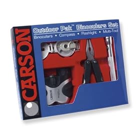 Click here to buy Carson OutDoorPak: 8x21 Tracker Binoculars Flashligh, 9-in-1 tool, Lensatic Compass TZ-401... by Delphi.