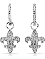 0.18 total carat Round Cut Diamond Fleur De Lys Design Drop Earrings in 14k Gold