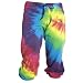 Rainbow Tie Dye Touchdown Cuffed Fleece Capris with wide waistband. 5 Adult sizes