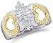 10k White and Yellow Two 2 Tone Gold Marquise Shape Heart Love Round Cut & Baguette Diamond Engagement Ring (.15 cttw)