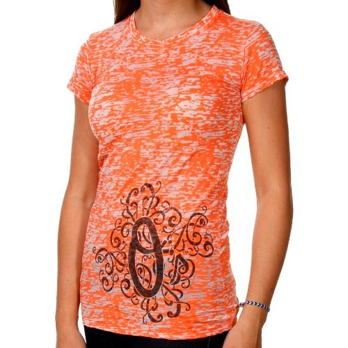 Baltimore Orioles Ladies Scroll Burnout Premium Crew T-shirt - Orange (Large)
