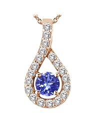 0.36 Ct Round Blue Tanzanite White Sapphire 18K Rose Gold Pendant