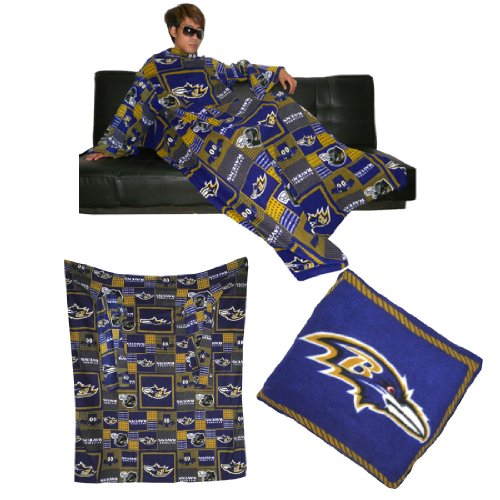 NFL Baltimore Ravens Large Throw Blanket With Sleeves that folds into a