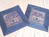 2 BLUE SARI ELEPHANT BROCADE TOSS THROW PILLOWS CUSHION