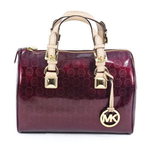 Michael Kors Grayson Monogram Logo Patent Bordeaux Medium Satchel