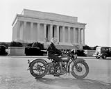 Although she weights only 88 pounds--one-third of the machine she rides, Mrs. Sally Halterman (just 27 years old and 4 feet, 11 inches tall) the first woman to be granted a license to operate a motorcycle in the District of Columbia, photo taken in Washington, D.C., on September 15th, 1937 - 16 x20 Photographic Print from the Library of Congress Collection