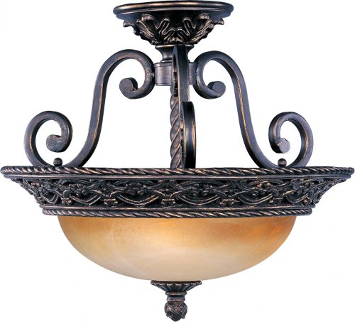 Maxim Lighting 20281VAOI Three Light Vintage Amber Glass Bowl Semi Flush Mount, Oil Rubbed Bronze