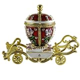 Collectible Red Carriage Trinket Jewelry Box Bejeweled - Butterfly & Flowers FREE SHIP!
