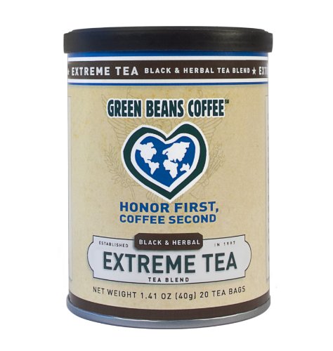 Green Beans Coffee Extreme Black & Herbal Tea, 20-Count Tea Bags (Pack of 3)