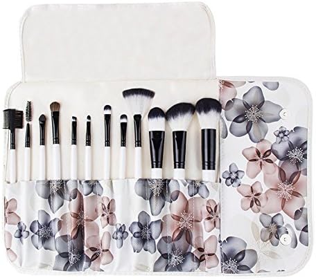 Makeup Brushes - Professional - Professsional 12 Piece Floral Make-Up Brush Set With Vegan Leather Travel Case Black