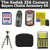 Buyers Choice Accessory Package For Kodak ZI6 Zx1 HD Pocket Video Camera Package Includes AA battery & Rapid Charger Set + 8GB Memory + Hard Shell Case + Gripster Flexible Mini Tripod + More