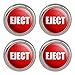 Red Eject Button Design Funny Metal Craft Sewing Novelty Buttons - Set of 4