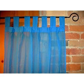 Buy Azure Blue Sheer 100% Cotton Gauze Tab Curtain, 44 inches X 100 inches now!