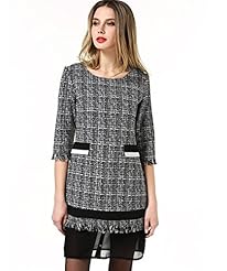 Elbow Length Sleeves Spring Chiffon/Polyester/Tweed Lace Plaid Print  Dress