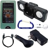 Premium Combo Bundle Kit: Green Silicone Skin Case Cover, USB Cable, USB Car Charger, USB Wall / Travel Charger, Earphones, Cube Speaker Dock, and Free Carabiner Key Chain for the Sony Walkman X Series (NWZ-X1051, NWZ-X1061) MP3 Player