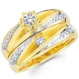 14k Two-Tone White and Yellow Gold Women's Engagement Ring Wedding Band Bridal Wedding Set (0.35 ctw,. GH Color, SI Clarity)