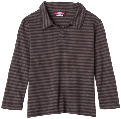 City Threads Boys Long Sleeve Striped Polo Shirt, Charcoal, 4