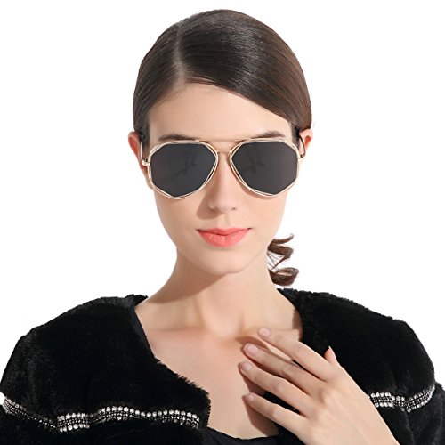 CHB Women's HD Mirrored Creative Irregular Lens Aviator Metal Frame Street Fashion Designer Polarized Sunglasses UV400 with Case