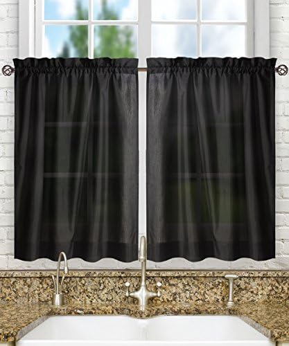 Stacey Sheer Tailored Tier Pair Curtains, 56" x 24", Black