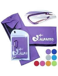 Sports: Cooling Towel for Instant Relief - 40" Long As Scarf - XL Ultra Soft Breathable Mesh Yoga Towel - Keep Cool for Running Biking Hiking Golf & All Other Sports, Waterproof Bag Packaging with Carabiner - Alfamo