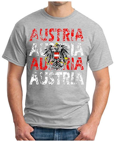 OM3 – AUSTRIA – T-Shirt ÖSTERREICH EM 2016 FRANKREICH FRANCE FUSSBALL FANSHIRT SOCCER SPORT TRIKOT EUROPAMEISTER, L, grau meliert