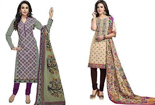 EmporioDeals Combo of 2 Unstitched Salwar Suits(CSCombo-20_Beige,Gray)