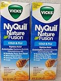 Vicks Nyquil Nature Fusion with Real Honey Cold & Flu Nighttime Relief Acetaminophen 650mg Fast Pain Reliever and Fever Reducer- 2 Pack of 8 Oz Bottle