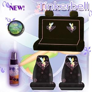 NEW 7pc Tinkerbell Fearless Flirt Combo Car Seat Covers, Rear Bench Seat Cover, Steering Wheel Covers and a 2oz Travel Size Purple Slice the Multi Purpose Detailer and Cleaner