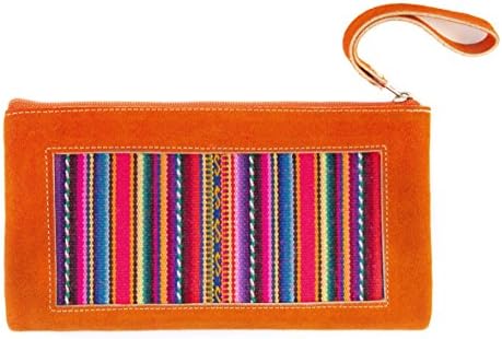 Handmade Suede Wristlet Clutch - Embroidered Ethnic Wallet from Peru - Unique and Colorful Purse Bag (Sienna)