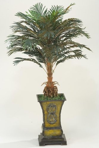 Cycas Palm In Square Resin Planter, 4.5'H, GREEN