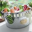 Galvanized Round Beverage Tub with Cutouts and Folding Wrought Iron Stand