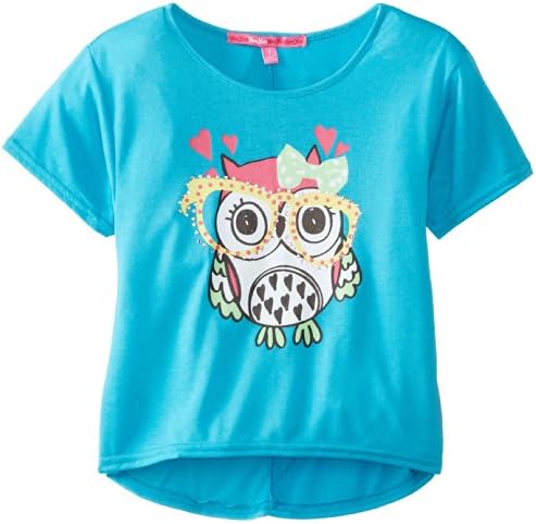 Yom Yom Big Girls' High-Low Tee with Owl Screen, Turquoise, 7