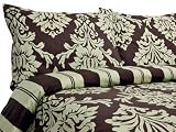 Elite Home Regency Collection Havana 300 Thread-Count 100-Percent Cotton Sateen Reversible Full/Queen Size 3-Piece Duvet/Sham Set, Chocolate/Sage