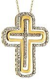 10ct Gold 17 Chain & 1 (25mm) tall Two Tone Cross Pendant, w/ 0.33 Carat Brilliant Cut Diamonds