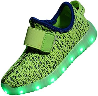 ERUPT Unisex Kids Casual Fashion Sneakers Breathable Athletic Sports Light Up Shoes with LED, Green 32M