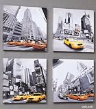 Produkt-Bild: 4er SET BILD NEW YORK TAXI MANHATTAN KUNSTDRUCK FERTIG AUF HOLZRAHMEN
